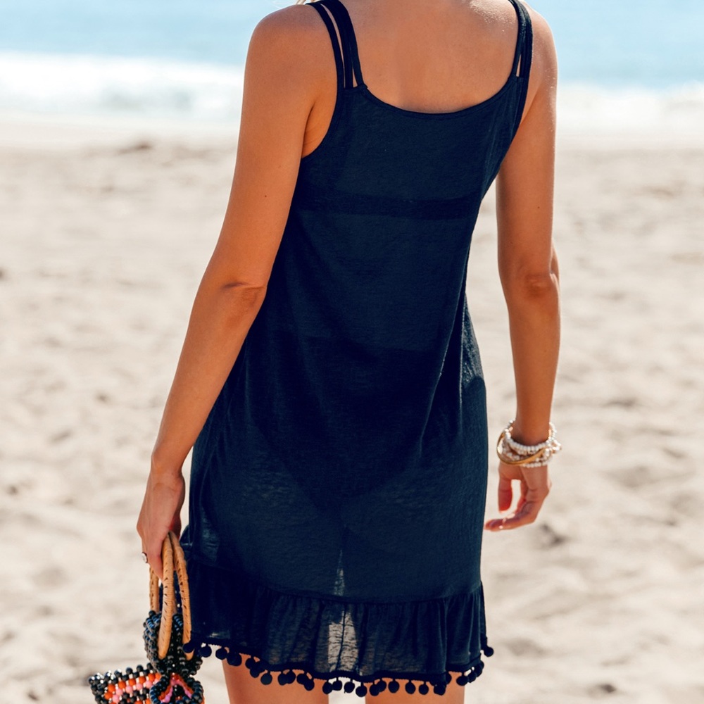 Cupshe Navy Blue Swim Cover-Up with Ruffle Hem - Picture 3 of 9